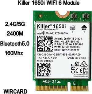 Killer 1650i AC Dual Band 2.4Gbps Wireless AX201 Wifi6 Card AX201NGW 802.11AX/A/B/G/N BT 5.0 Laptop for Windows 10