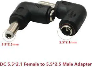 DC 5.5*2.1mm Female to 5.5*2.5mm Male Adapter, Jack 5.5mm x 2.1mm to 5.5mm x 2.5mm Right Angle Connector 90 Degree 5-pack