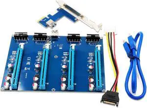 PCIe 1 to 4 PCI express 16X slots Riser Card USB3.0 PCI-E 1X to External 4 PCI-e slot Adapter Port Multiplier Card for BTC Miner