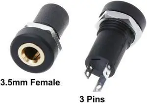 FOR 2pcs 3.5mm Audio Female Jack Socket 3 Pole Black Stereo Solder Panel Mount Gold With Nuts