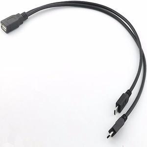 FOR 1pcs USB 2.0 A Female to 2 Micro USB 5 Pin Male Y Splitter Adapter Data Charger Cable 30cm