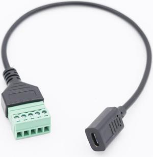 OIAGLH 1Pc USB-C USB 3.1 Type-C Female Jack to 5 Pin Screw Connector with Shield Solderless Terminal Plug Adapter Cable Cord 30cm/1ft