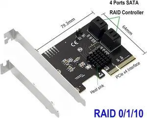FOR PCIe 4 Ports RAID 0/1/10 6G SATA III Controller Card PCIe x4 Expansion Card SATA 3 Hardware SSD HDD RAID Chip