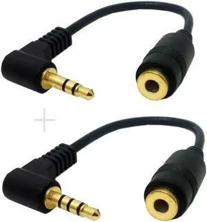 FOR 1Set 3/4 Poles Audio Stereo 90 Degree Right Angled 3.5mm Male to Female Cable
