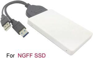 FOR USB 3.0 to SATA 22 Pin to M.2 NGFF PCI-E 2 LANE SSD Hard Disk Case Enclosure White With Extral Power