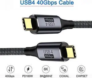 FOR USB-C to USB-C USB4 Cable 40Gbps with 100W Charging UHD 8K 5K 4K 60Hz USB4.0 Compatible with TB3/4