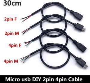 FOR 0 Power Supply Cable 2 Pin Micro USB 2.0 A Female male 4 pin wire charging Cord Extension Connector DIY 5V line