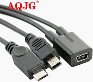 FOR Mini USB 5Pin Female to mini usb 5pin male + micro USB male Y Splitter 1 to 2 Converter Charging Cable 30CM