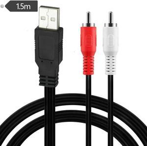 FOR USB A Male to 2 RCA Phono AV Cable Lead PC TV Aux Audio Video adapter 1.5M For TV