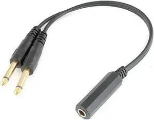FOR 1pc 6.35mm 1/4 inch Stereo TRS Female to 2 Dual 6.35mm Mono TS Male Y Splitter Cable