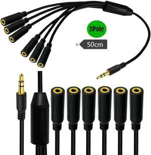 FOR Gold-Plated 3.5mm (1/8") TRRS 3-Pole/2-Rings Male to 6x Female 3.5mm TRRS 3-Pole/2-Rings Stereo Splitter Audio Cable 0.5m