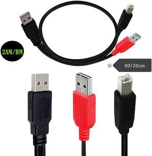 FOR Dual USB 2.0 Male to Standard B Male Y Cable For Printer Scanner External Hard Disk Drive Cable 80/20cm