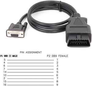 FOR OBD 2 Cable 16 Pin To DB9 Female Serial Port RS232 Adapter Connector Car Cable 1.13 Meter 16PIN TO DB9 Serial RS232 OBD2 CABLE