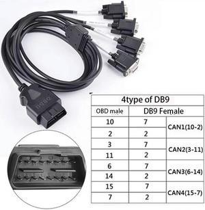 FOR OBD2 16 Pin Wiring Cord 1 Male to 4 DB9 Interface For RS232 OBD 2 Cable Diagnostic Tool Cable Serial Port RS232 Interface Cable