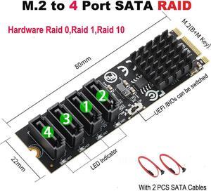 FOR M.2 to 4 Ports 0/1/10 SATA III 6G SSD HDD Adapter M Key B Key 2280 mm Size PCIe2.0 9236 Chip for UEFI Bios