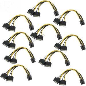 FOR 10PCS Dual 15 Pin Male Cable To (6+2) 8 Pin Male PCIE PCI Express Video Card SATA Power Cable Adapter Data Cables 20CM