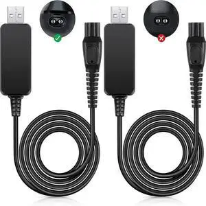 FOR 2 Pieces 15V USB Blade HQ8505 Cable Compatible with Shaver QP6520 QP6510 S5/ 7/9000, Aquatouch, Body