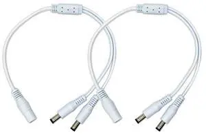 FOR 2Pack White 1 female to 2 male Way DC Power Splitter Cable Barrel Plug 5.5x2.1mm for CCTV Cameras LED Light Strip more