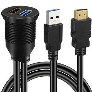 FOR USB 3.0 & HDMI-compatibl to HDMI-compatible + USB3.0 AUX Extension Dash Panel Waterproof Car Flush Mount Cable For Car Boat