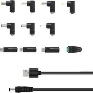 FOR 5V DC Charging Cable, USB to DC 5.5x2.1mm Plug Cord with 11 Connector Tips (5.5x2.5, 4.8x1.7, 4.0x1.7, 4.0x1.35, 3.5x1.3