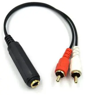 FOR 6.35mm 1/4 inch TRS Stereo Jack Female to 2 RCA Male Plug Y Splitter Adapter Cable 25cm/10inch (635F-2RCAM)