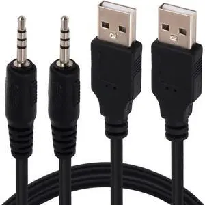 FOR USB to 2.5mm Cord,[2 Pack] 100cm/3FT 2.5mm Male Jack Plug to USB 2.0 Male Data Extender Aux Audio Charging Cable Adapter