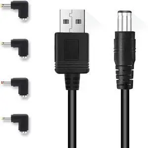 FOR USB to DC 5.5x2.1mm Barrel Jack Center Pin Positive Power Cable Cord with 4 connectors5.5x2.5, 4.0x1.7, 3.5x1.35, 2.5x0