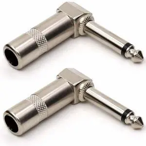 FOR 1/4" 6.35mm Jack 90 Degree Right Angle TS Mono Male to Female Solder Connector for Speaker Cables, Patch Cables 2pcs