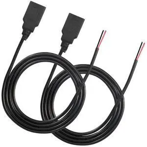 FOR 2pcs/lot USB Female Pigtail Cable Extension Power Cable 22AWG 5V 3A Socket to 2 Pin Bare Wire Open End Connector for DIY-2 Pcs
