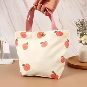 Japanese Peach Hand Lunch Bag Canvas Tote Japanese Peach Hand Lunch Bag Canvas Tote