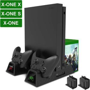 Vertical Cooling Stand Xbox One Dual Controller Charging Docking Station Dock Cooler for Microsoft Xbox One Xbox One S Xbox One X Console  2 Pack 600mAh Batteries  12 Game Disc Storage