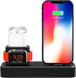 Title 3 in 1 Charging Dock Silicone Charging Stand Station for Apple Watch Series 1234 Airpods iPhone XsXs MaxXrX88 Plus77 Plus6 Not Include Cable Adapter