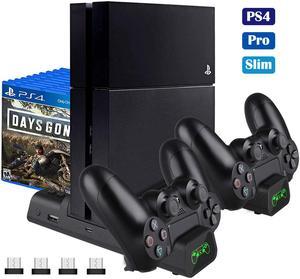  PS4 Stand Cooling Fan Station for Playstation 4/PS4 Slim/PS4 Pro,  PS4 Vertical Stand with Dual Controller Port Charger Dock Station, USB Fast  Charging Station with LED Indicator,12 Game Slots : Video