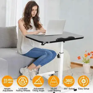 Jicheng Mobile Standing Desk, Height Adjustable Rolling Laptop Table, 90 Tiltable Overbed Bedside Table, Portable Computer Cart with Wheels, Foldable for Home Office, Black