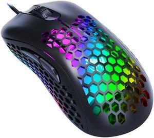 Upgraded Version Wired Gaming Mouse RGB Rainbow Gaming Mouse LED 7-Color Glow Mouse Honeycomb Shell,6 Adjustable Sensitivity DPI USB Optical Sensor Hole Mouse for PC Mac Xbox PS4