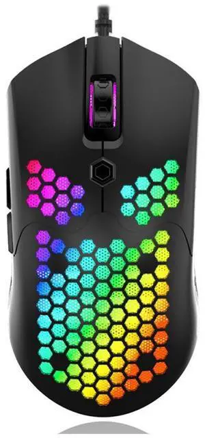 Jicheng Upgraded Version Wired Gaming Mouse RGB Rainbow Gaming Mouse LED 7-Color Glow Mouse Honeycomb Shell,6 Adjustable Sensitivity DPI USB Optical Sensor Hole Mouse for PC Mac Xbox PS4
