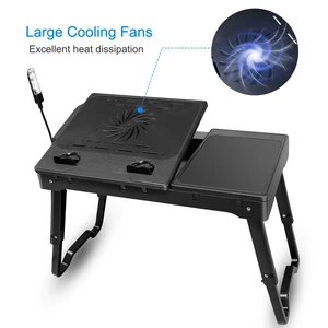 Jicheng Foldable Laptop Table Bed Notebook Desk w/Cooling Fan Mouse Board LED light 4 x USB Ports Breakfast Snacking Tray with Storage Groove For Home Office Jicheng Foldable Laptop Table Bed Notebook Desk w/Cooling Fan Mouse Board LED light 4 x USB Ports Breakfast Snacking Tray with Storage Groove For Home Office