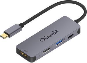 QGeeM USB C Hub, 4-in-1 USB C Adapter with 4K HDMI Output, USB 3.0, 100W PD Charger, USB 2.0, Compatible with MacBook Pro 2019/2018 and Other Type C Devices