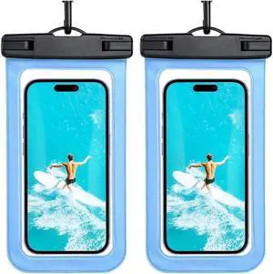 Waterproof Phone Pouch, Waterproof Phone Case for iPhone 15 14 13 12 Pro Max XS Samsung, IPX8 Cellphone Dry Bag Beach Essentials 2Pack Light Blue