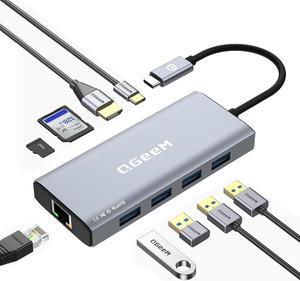 QGeeM USB C Hub Ethernet,9-in-1 Docking Station with 4K HDMI,Card Reader,100W PD, USB 3.0/2.0, Gigabit Ethernet,USB C Dock Compatible with iPhone 15/Mac Book/Dell/HP/Surface/Steam Deck and More