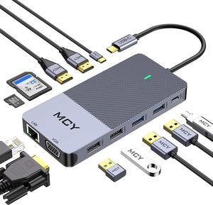 QGeeM USB C Hub,12 in 1 USB C Laptop Docking Station Dual Monitor,Triple Display USB Type C Adapter Dock With 4K Dual HDMI,VGA,100W PD,Ethernet,4USB,SD/TF, Compatible with MacBook and Windows