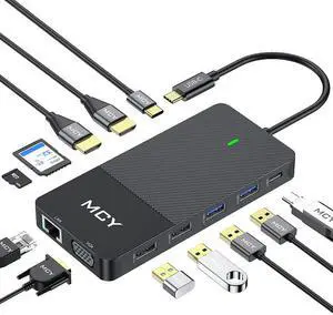 QGeeM USB C Hub,12 in 1 USB C Laptop Docking Station Dual Monitor,Triple Display USB Type C Adapter Dock With 4K Dual HDMI,VGA,100W PD,Ethernet,4USB,SD/TF, Compatible with MacBook and Windows Black