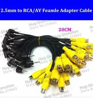 Black AV-in Video Cable 0.2Meter 2.5mm Stereo Jack Male Plug To RCA Female Adapter For GPS Converter---20pcs/lot