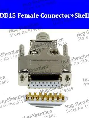 Top D-Sub 15-pin DB15 2 row gold plate plug (female) solid pin module + removable metal shell housing