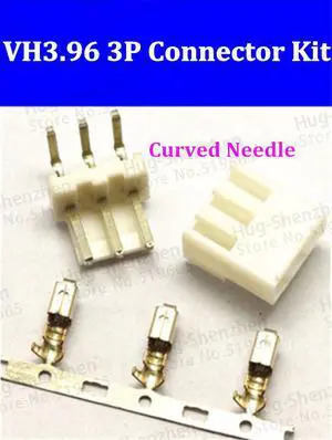 100set Curved needle 90 degree VH3.96 3.96mm 3pin 3-PIN Female and Male Connector A set include socket + plug + terminals pins