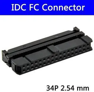 100pcs 2.54 mm IDC Socket Female FC 34P 34pin 2*17 Rectangular Connector adapter Ribbon Cable 1.27 mm