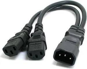 CYSM CY Single C14 to Dual 5-15R Short Power Y Type Splitter Adapter Cable Cord
