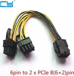 10pcies/lot Molex 6 pin PCI Express to 2 x PCIe 8 (6+2) pin Motherboard Graphics Video Card PCI-e VGA Splitter Hub Power Cable