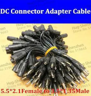 100pcs/lot 15cm DC connector adapter cable with 5.5*2.1 female connector to 3.5*1.35 Male connector