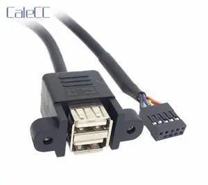 50cm Stackable Dual USB 2.0 A Type Female to Motherboard 9 Pin Header Cable with Screw Panel Holes